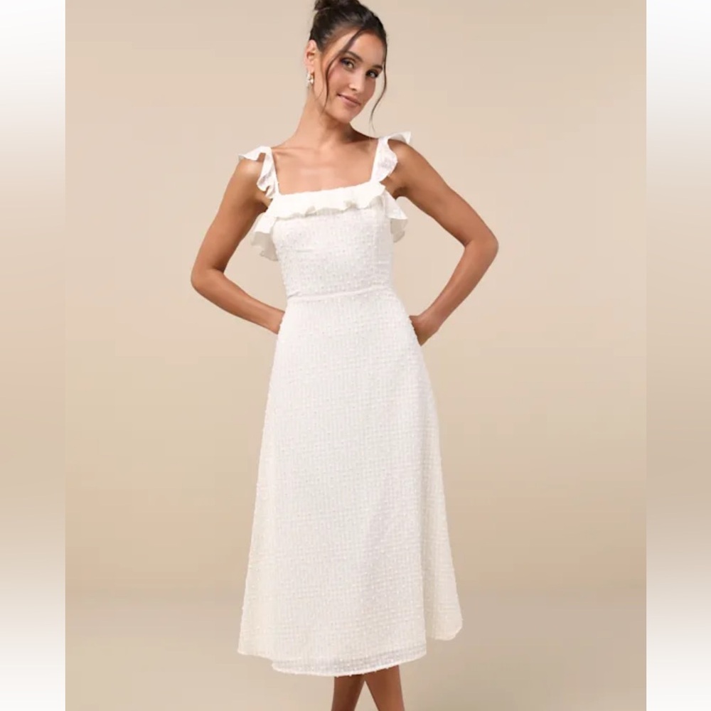 Lulu's White & Beige Gingham Backless Midi Dress